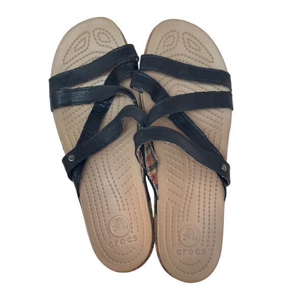 Women’s Black Strappy Wedge Sandals Slip-On Comfort Cork Platform 2.5” Heel - Picture 2 of 6